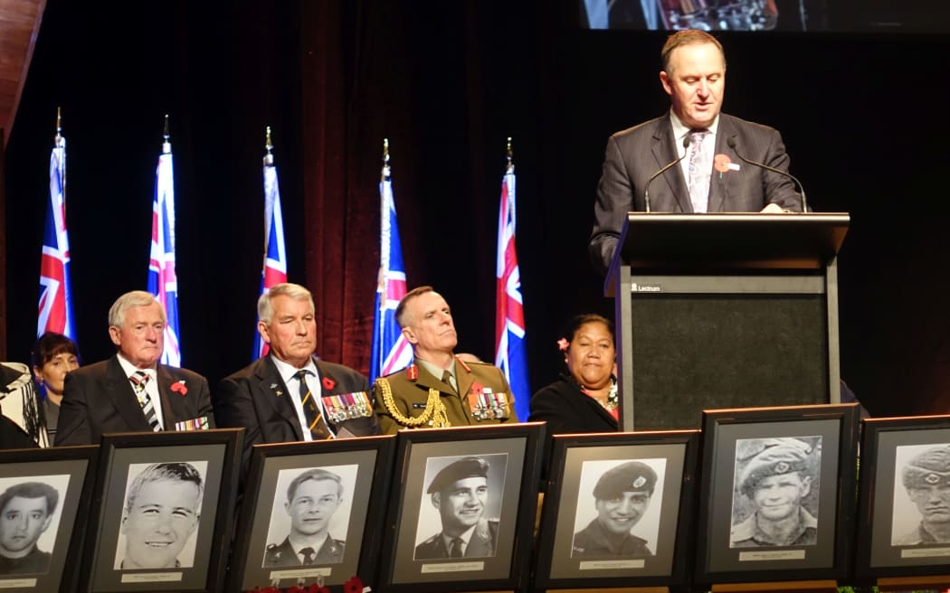 John Key addresses those gathered at the Michael Fowler Center.