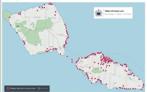 Map of lab-confirmed dengue cases by village, January 2025 to last Ministry of Health update covering July 21-27.