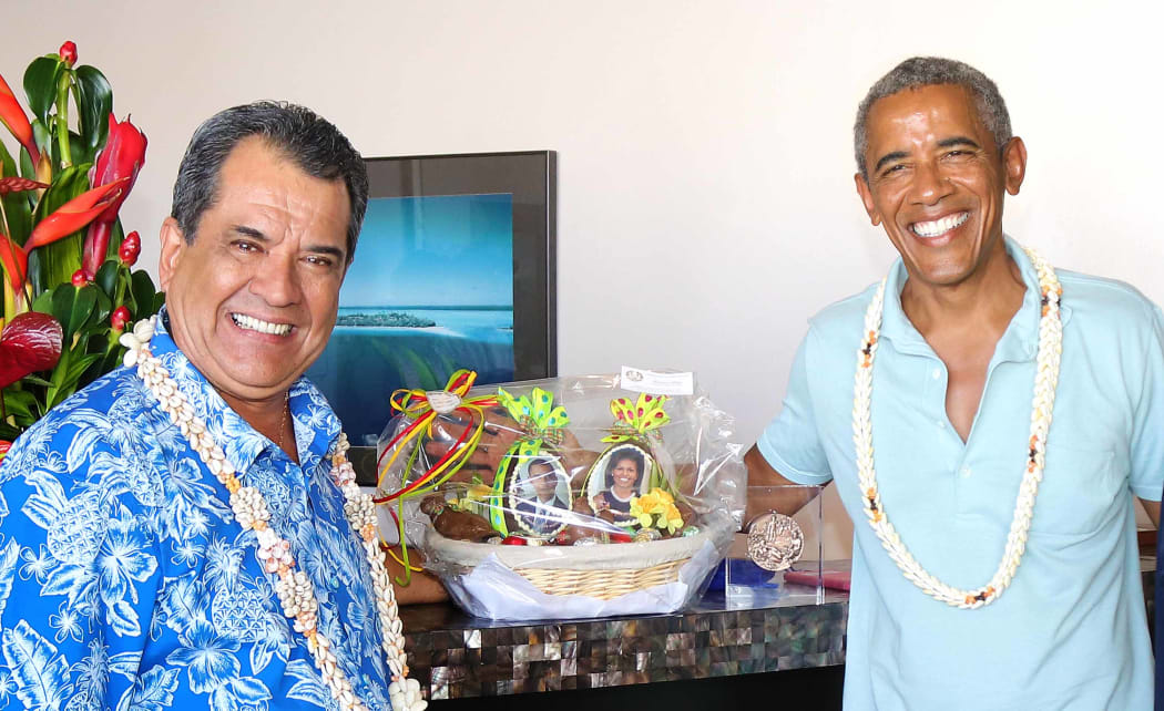 French Polynesia's President Edouard Fritch and former US President Barack Obama