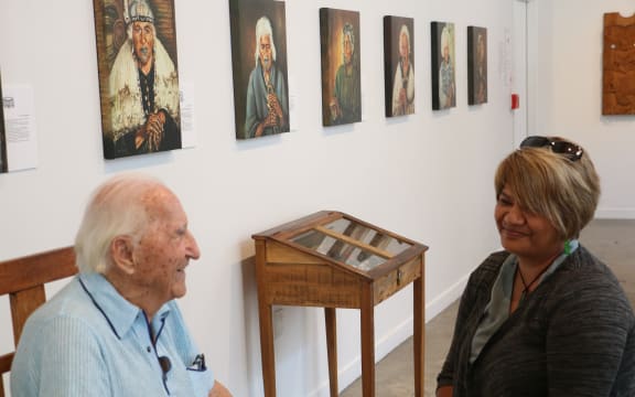 Caline Ruri-Kerr meets Harry Sangl who painted her kuia Rangi Ruri.