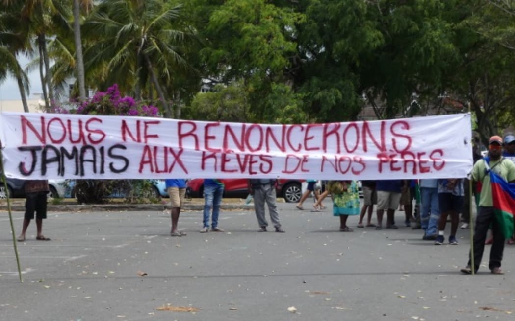 Pro-independence protesters in downtown Nouméa on 24 November 2023 We will never give up on our fathers’ dreams.