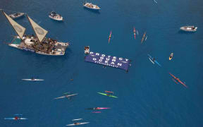 Over 150 people headed out to sea in vessels of all sizes to promote their call for ocean protection.
