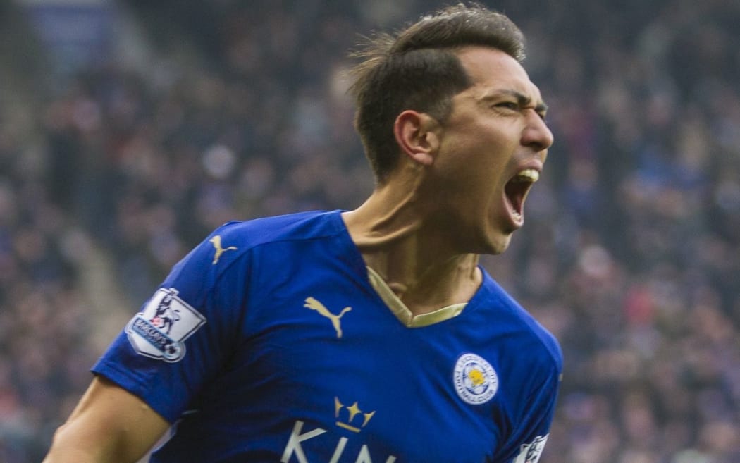 Leonardo Ulloa of Leicester City celebrates his goal in the last minute of the game.