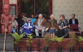 Prince Charles and Camilla, Duchess of Wales, at the Waitangi grounds.