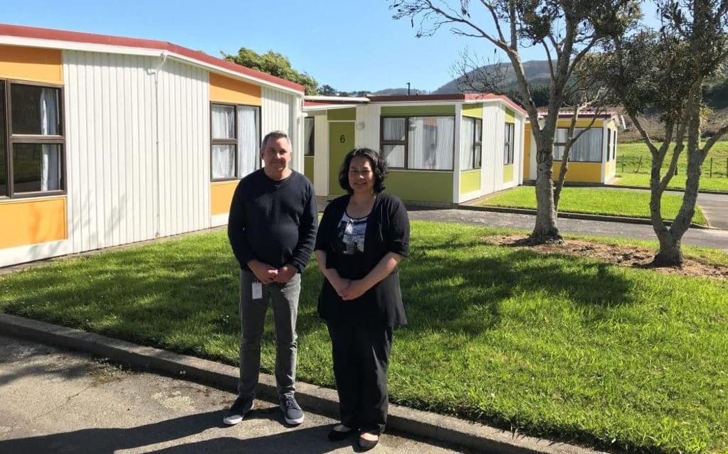 Ngā Taiohi forensic mental health unit Team leader John Duncan, and Kenepuru Hospital's intellectual disability manager Trish Davis, in front of the flats.