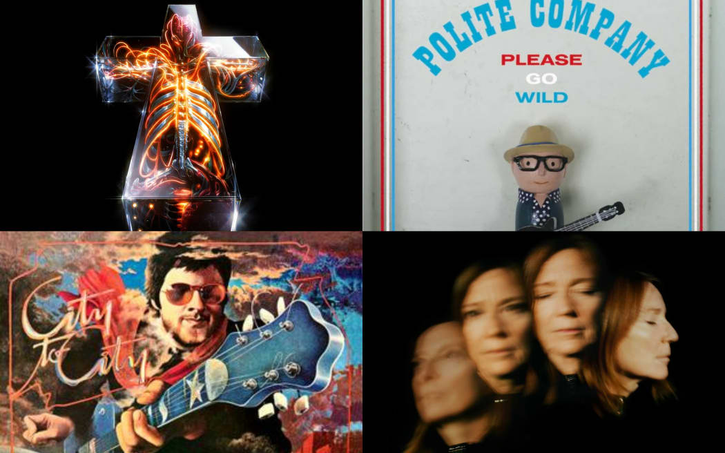 Album covers (from top right): Hyperdrama by Justice, Please Go Wild by Polite Company, City to City by Gerry Rafferty, Lives Outgrown by Beth Gibbons.