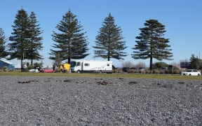 Vans outside a freedom camping spot in Marine Parade. The site is being kept open by the Napier City Council over alert level four.