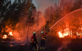Firefighters tackle a wildfire in Macao.
