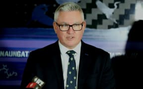 Corrections Minister Kelvin Davis at a pre-Budget announcement on law and order at the Manukau police station on 8 May 2022.