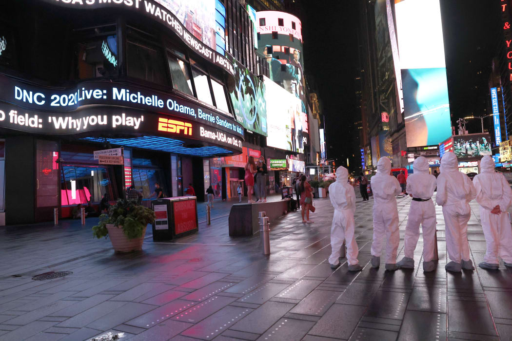 An announcement for the Democratic National Convention is displayed in New York.