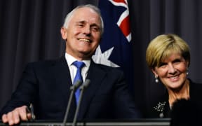 Australian Prime Minister designate Malcolm Turnbull with Deputy Prime Minister designate Julie Bishop after winning the Australian Federal leadership in a party ballot vote, Sept. 14, 2015.
