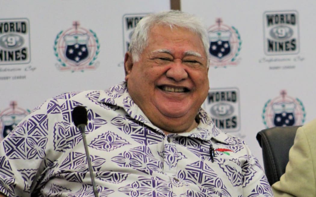 Samoa PM Tuilaepa Sailele Malielegaoi with World Nines Samoa chairman Paul Broughton at the inaugural launch in Apia.