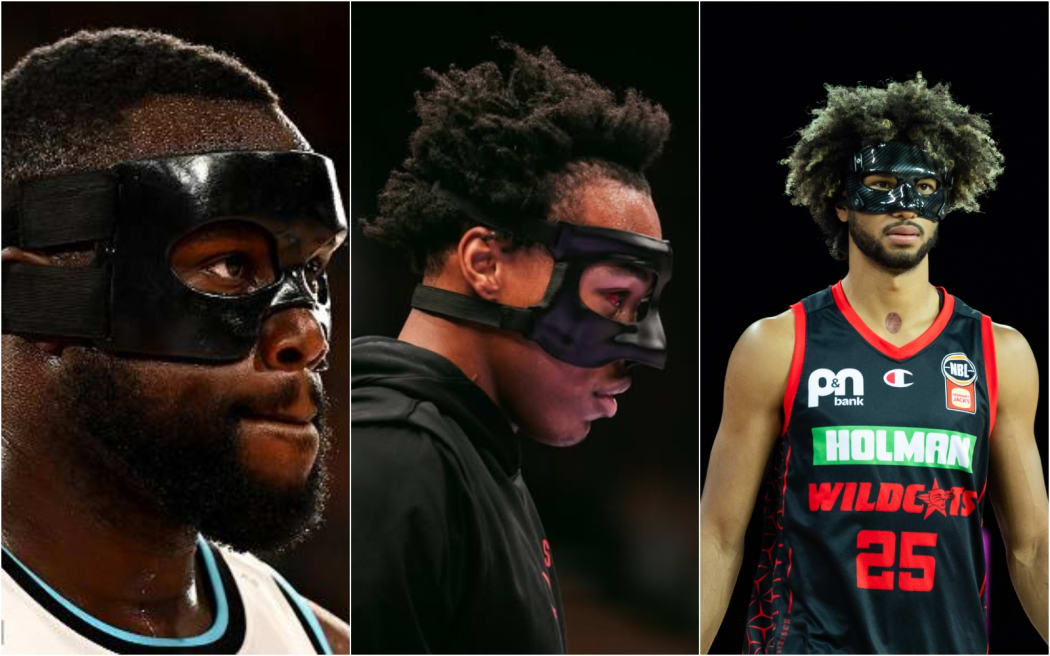 NZ Breakers Max Darling, Toronto Raptors Scottie Barnes, Keanu Pinder with the Perth Wildcats