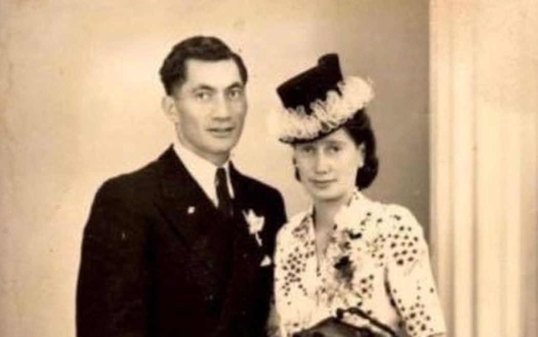 George Pitman and his wife Kahuitara Rata - who was a member of the NZ Air Force - pictured at their wedding.