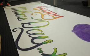 A Mother’s Day banner made by inmates for the visiting room.