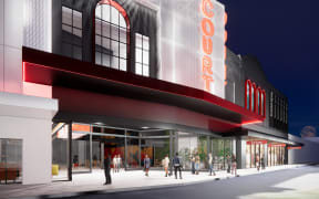 A render of the Courtenay Place entrance at The Court, the proposed new complex in central Wellington.
