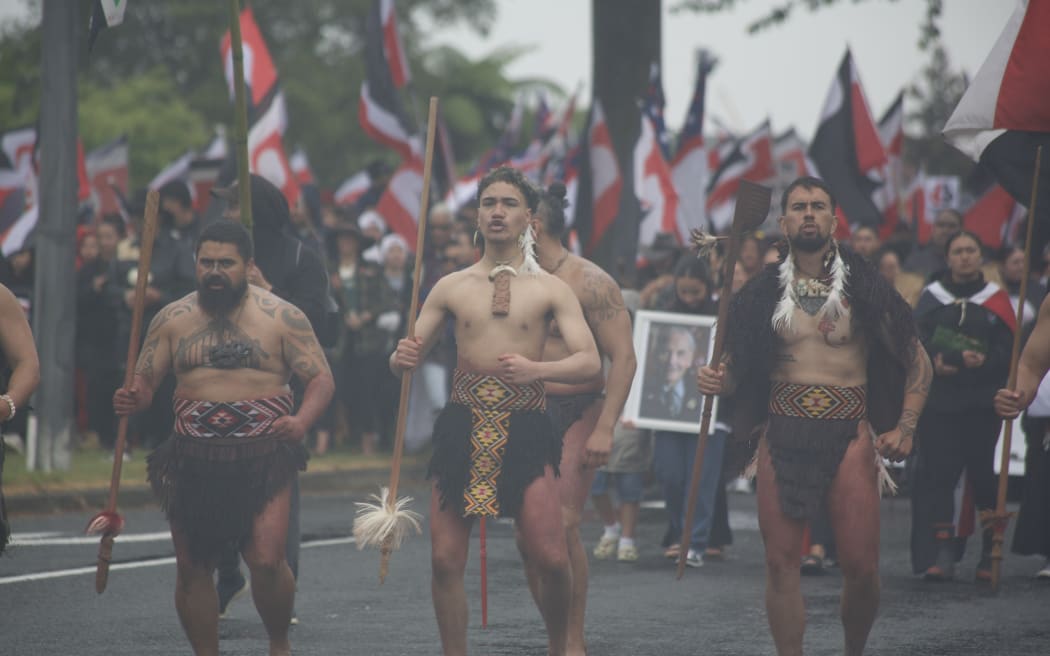 Kaihaka lead the way as thousands hīkoi mō Te Tiriti in Rotorua.