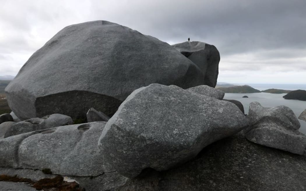 Granite boulders on the summit of Bald Cone, Port Pegasus, Rakiura Stewart Island.