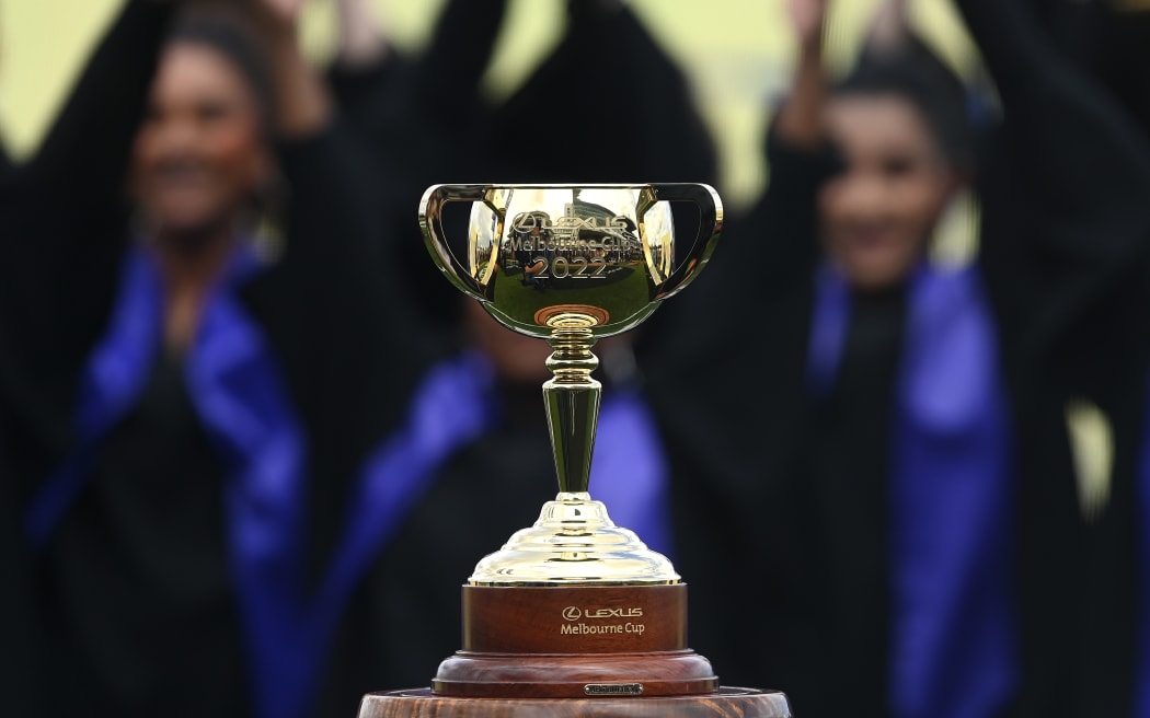 MELBOURNE, AUSTRALIA - NOVEMBER 01: The 2022 Lexus Melbourne Cup is on display ahead of race seven, the Lexus Melbourne Cup during 2022 Melbourne Cup Day at Flemington Racecourse on November 01, 2022 in Melbourne, Australia. (Photo by Quinn Rooney/Getty Images)
