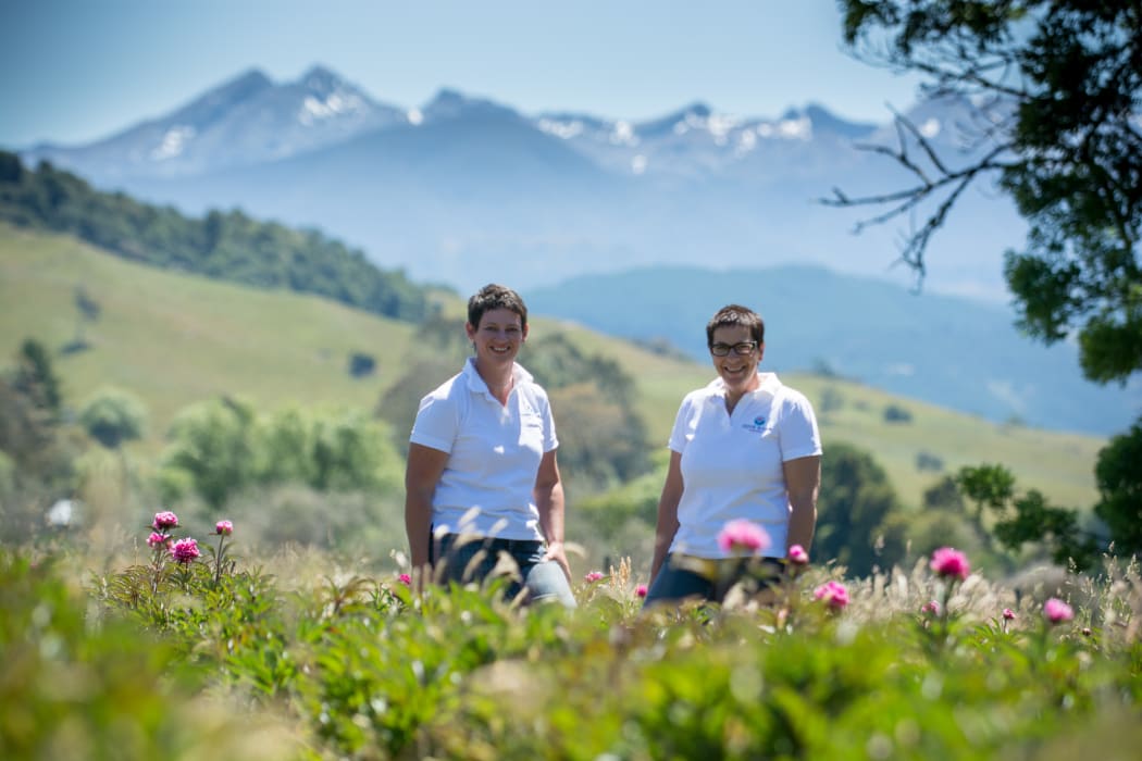 Georgia Richards and Dot Kettle at their Dove River peony farm