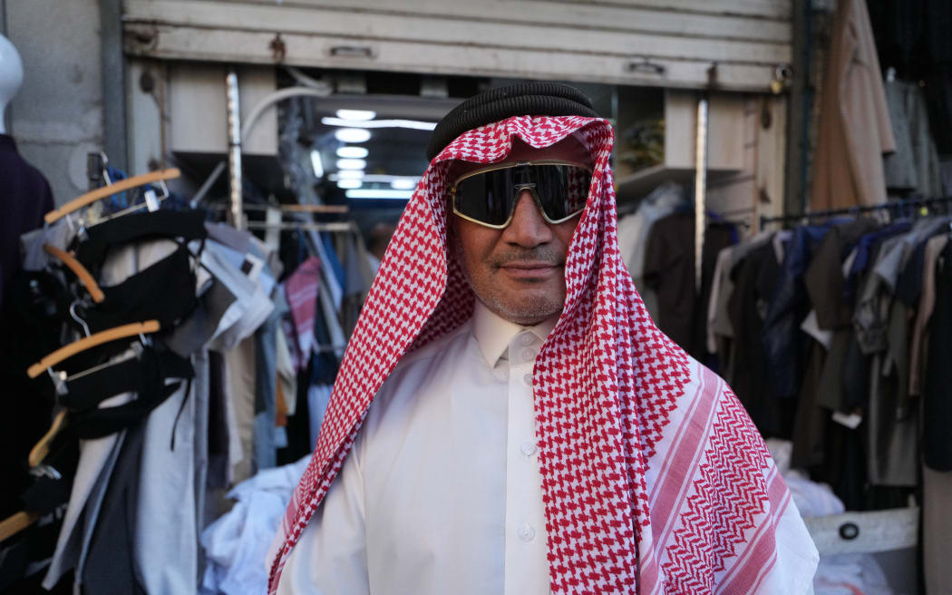 Temuera Morrison wearing traditional bedouin gear for his TV series Earth Oven.