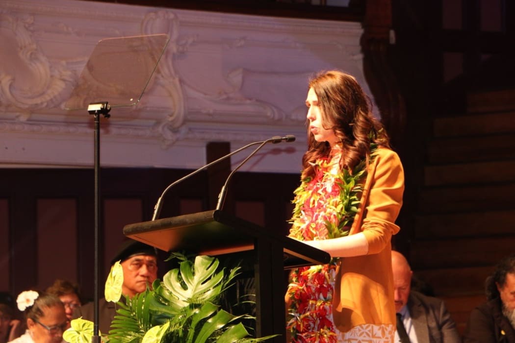 Prime Minister Jacinda Ardern speaks during Dawn Raids apology at the Auckland Town Hall