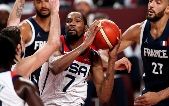 Kevin Durant in action for Team USA at the Tokyo Olympics.