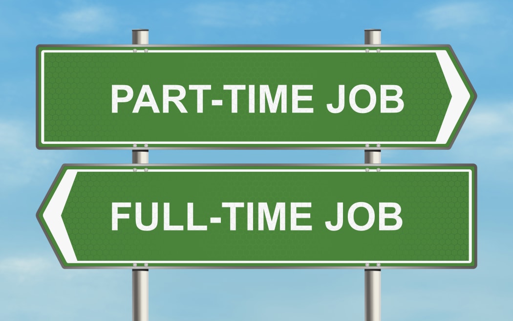 Part time job. Road sign on the sky background. Raster illustration.