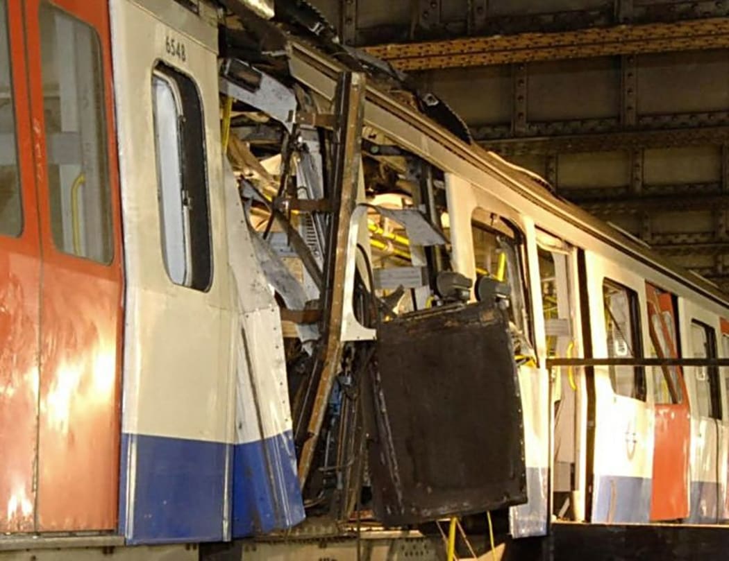 This image was taken on 7th July 2005. It shows the wrecked London Underground train at Aldgate tube station  where paramedic Sandie Davis Roberts worked to save lives