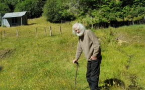 Karl Bollinger at his "residential" property at Blacks Point.