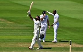 India's KL Rahul reacts to reaching his century on the third day of the third cricket test match between England and India at Lord's cricket ground in London, on July 12, 2025. (Photo by Ben STANSALL / AFP) / RESTRICTED TO EDITORIAL USE. NO ASSOCIATION WITH DIRECT COMPETITOR OF SPONSOR, PARTNER, OR SUPPLIER OF THE ECB