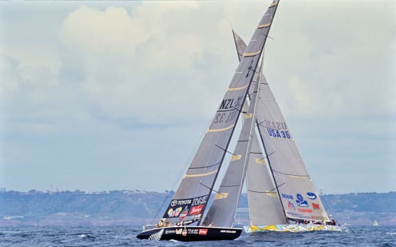 Black Magic (NZL 32) match racing Young America (USA 36).
Team New Zealand v Team Dennis Conner in the 1995 America's Cup contested in San Diego.