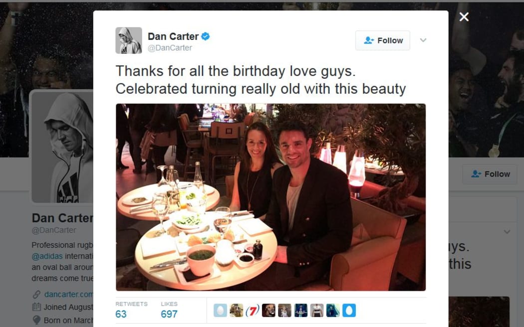 Water appeared to be on the menu for Dan Carter as he celebrated his 35th birthday.