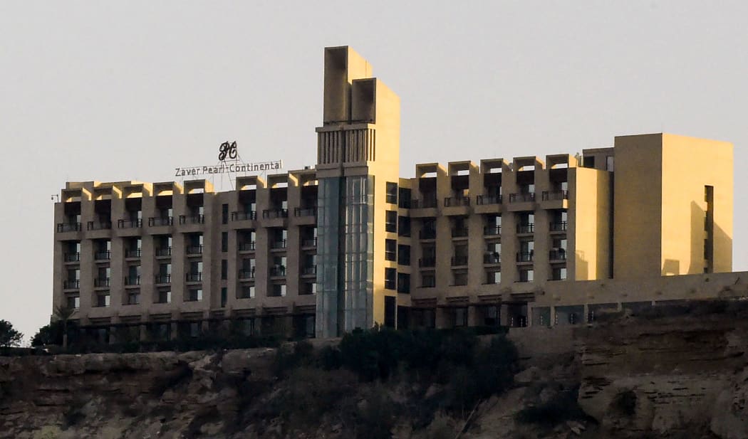 This picture taken on March 8, 2019 shows a general view of the five-star Zaver Pearl Continental hotel known as the Pearl Continental,