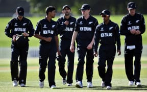 New Zealand team walk back after their victory over Kenya by 243 runs during the ICC U-19 Cricket World Cup 2018 game between New Zealand v Kenya, Hagley Oval, Christchurch, Wednesday 17th Janurary 2018. Copyright Photo: Raghavan Venugopal / © www.Photosport.nz 2018