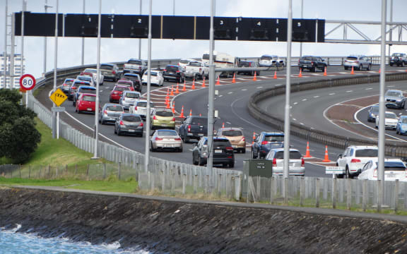 Backed up traffic on a Sunday with half the Harbour Bridge blocked off