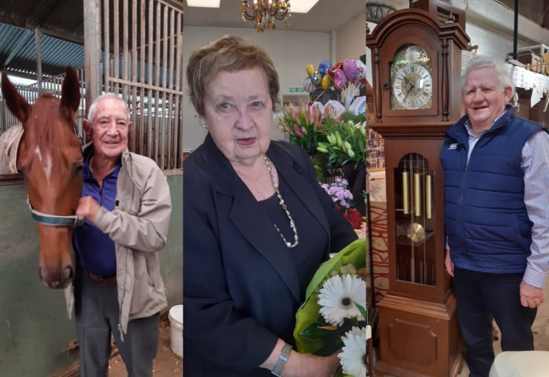 A composite image showing horse trainer Cliff Goss, florist Gail Jones, antiques dealer Patrick Garvey