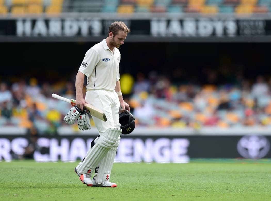 A dejected Kane Williamson walks off after being bowled by Nathan Lyon lbw on Day Four, 8 November 2015.