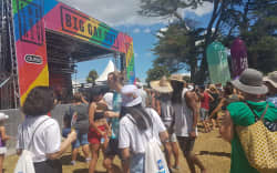 Festival-goers enjoying music from the main stage at the Big Gay Out.