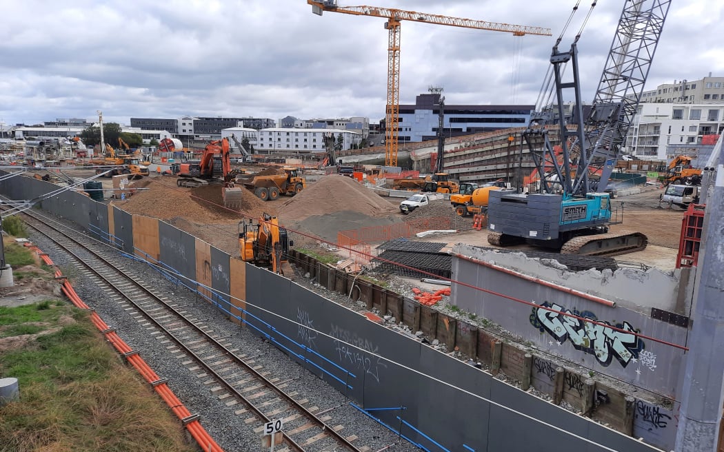 The train station construction site, as seen from Mt Eden Road.