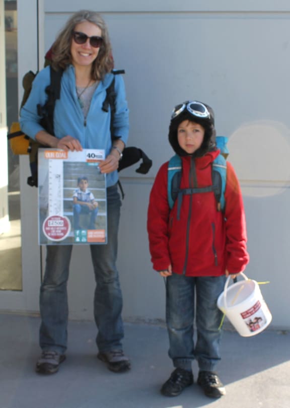 A photo of Dan and his mother Vicky fundraising in Ferrymead.