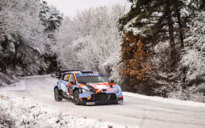 New Zealand driver Hayden Paddon in a Hyundai during 2026 Rally of Monte-Carlo.