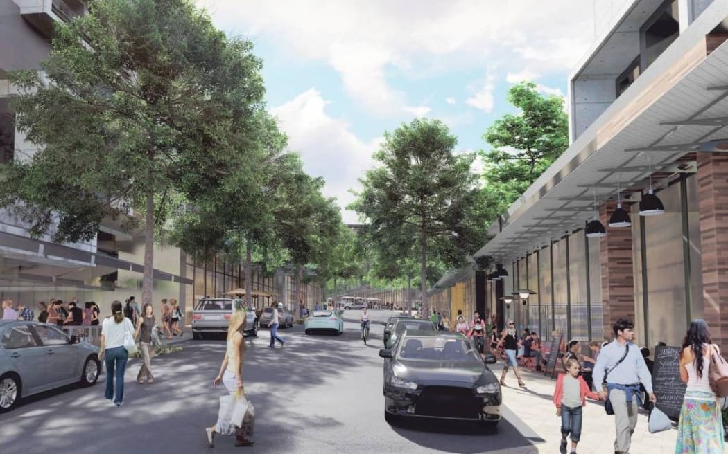 An artist's impression of the new town centre Kiwi Property is planning to build in Drury, south of Auckland.