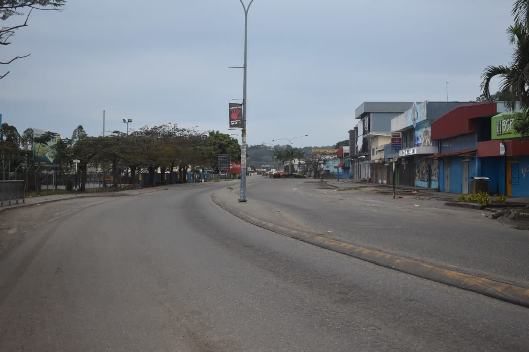Empty streets at Point Cruz in the Solomon Islands' capital Honiara on the first day of the country's trial lockdown. Monday 30 August 2021.