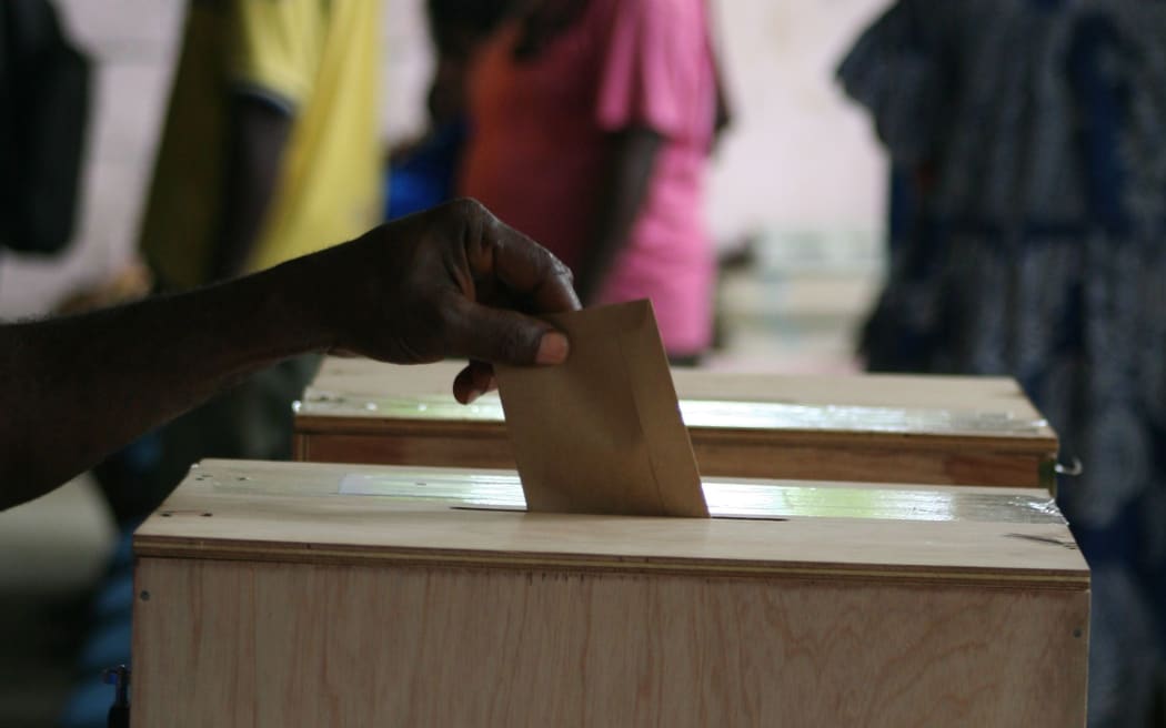 Ballot box in a Vanuatu election.