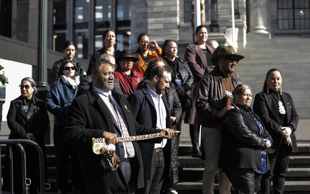 Hundreds have gathered outside Parliament on 5 August 2024 to protest against the government repealing Section 7AA of the Oranga Tamariki Act.