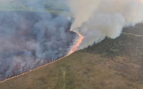 Fire at Island Block Road, near Meremere in the Whangamarino Wetland. Supplied by FENZ.