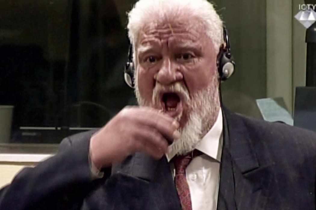 Slobodan Praljak seen in a videograb of footage of the International Criminal Tribunal.
