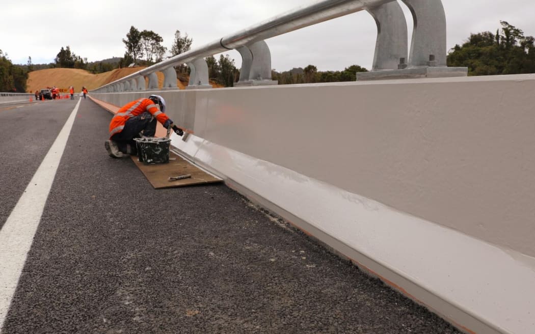 Final works are underway before the opening of Taparahi Bridge on SH25A on 15 December, 2023.