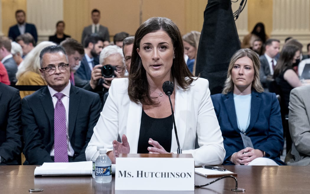 Cassidy Hutchinson, a top former aide to Trump White House Chief of Staff Mark Meadows, testifies during the sixth hearing by the House Select Committee on the 6 January US Capitol riots.